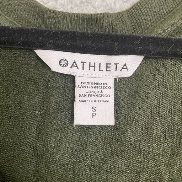 Athleta Sunrise V-Neck Sweatshirt Womens Small Green Pullover Thumbholes Soft - Picture 2 of 9